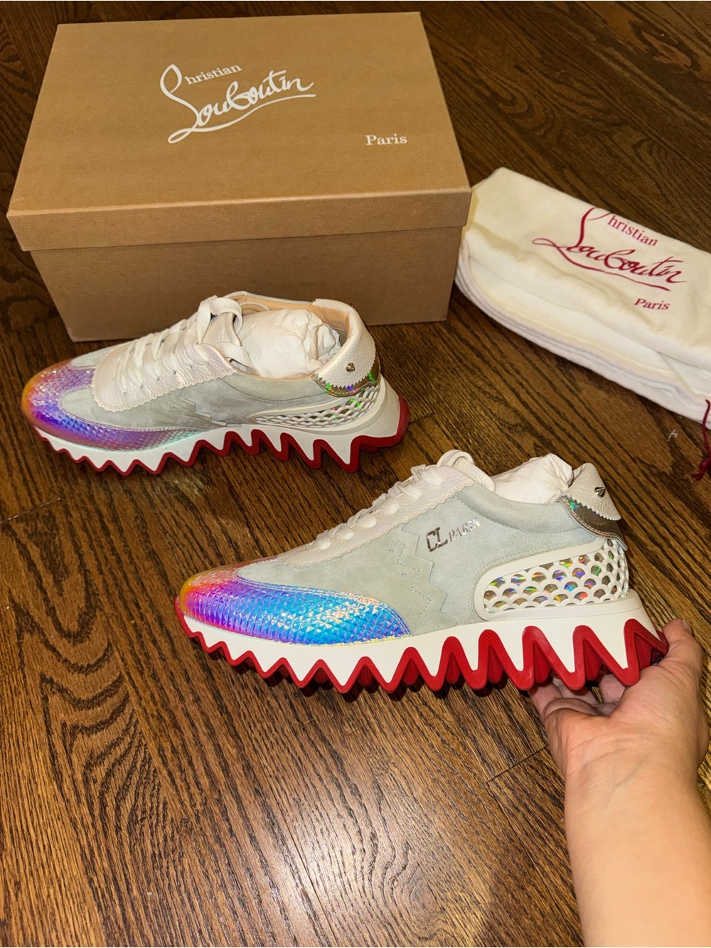 Size 38 Christian Louboutin Loubishark Iridescent Sneakers - Picture 4 of 10